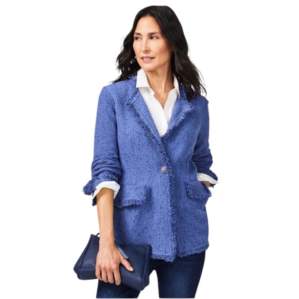 NWT Nic + Zoe Fringe Mix Knit Blazer in Cornflower All Season